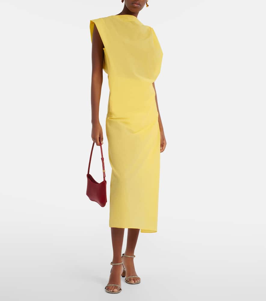 Drap cotton-blend poplin midi dress