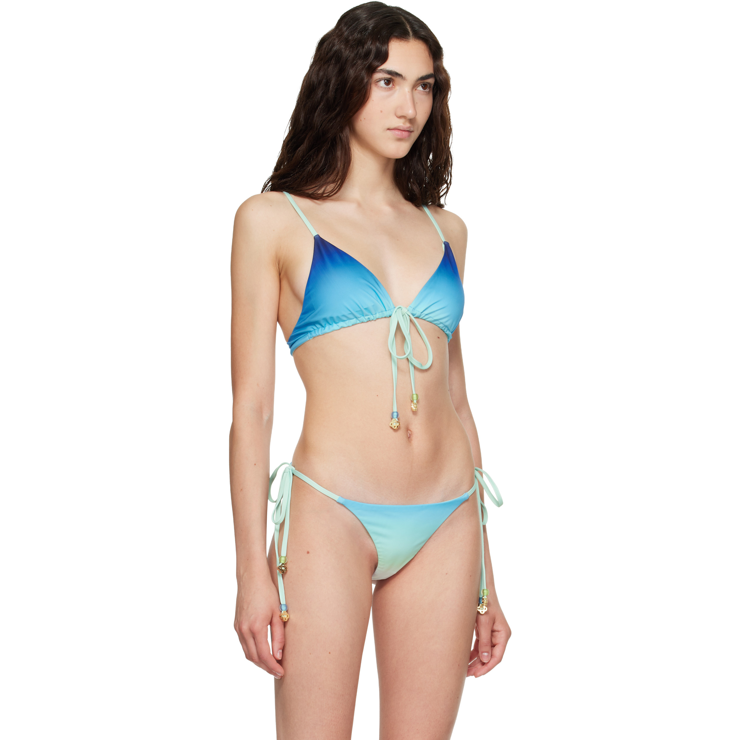 Blue & Green Gradient String Beaded Bikini Top