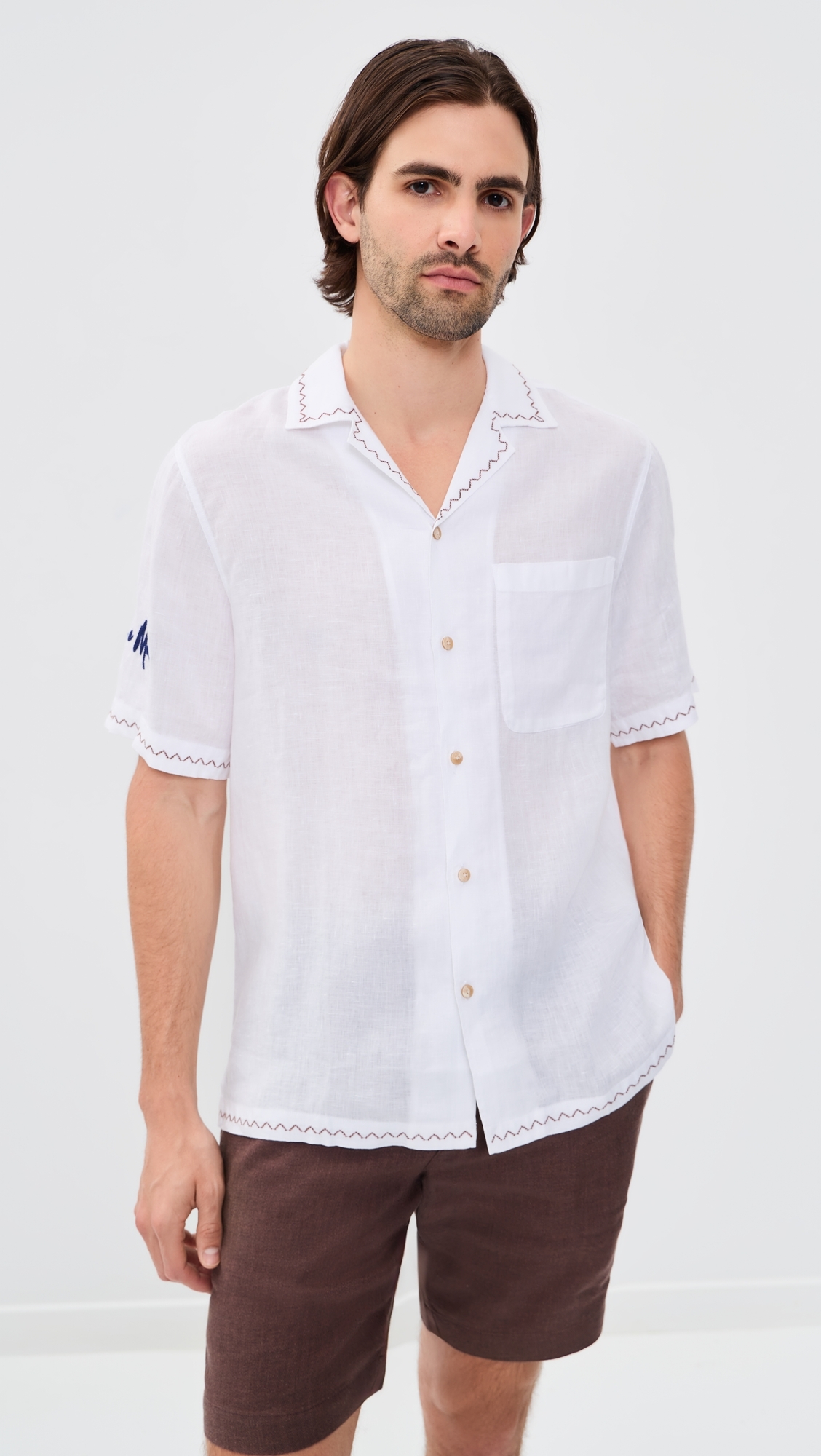 Alves Linen Sol E Mar Embroidery Shirt White