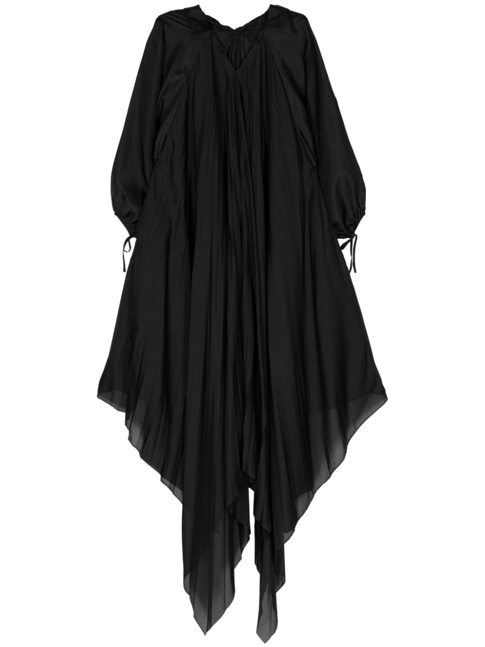 Puff-sleeve asymmetric silk dress - Black