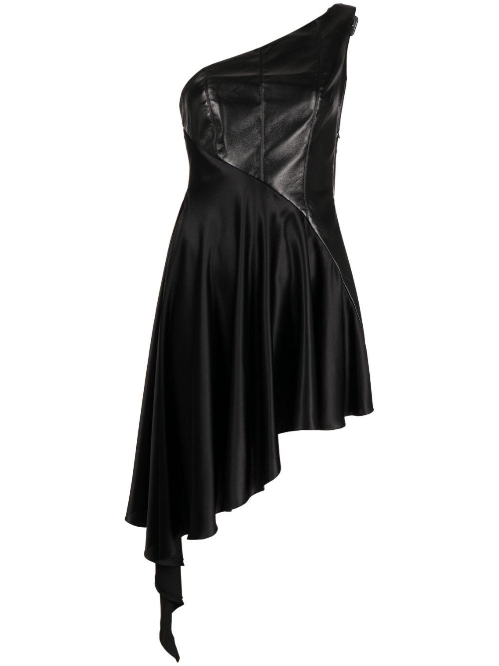 One-shoulder faux-leather dress - Black