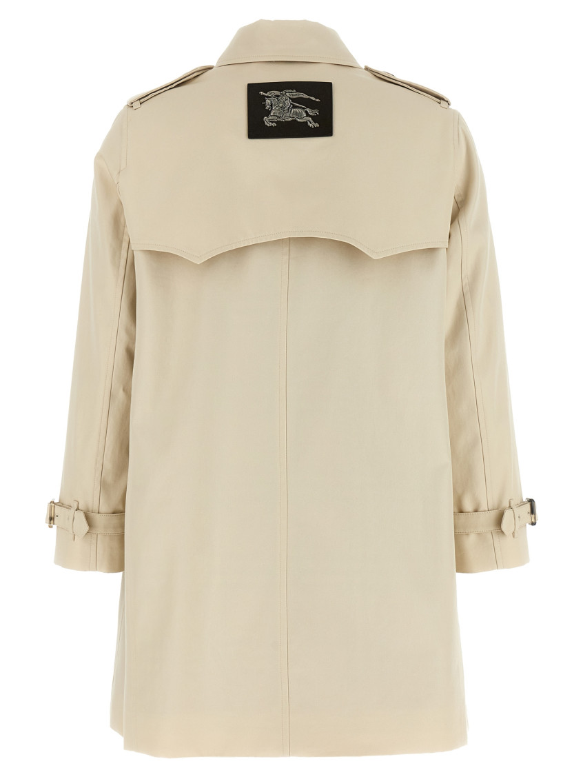 Beige Solid Shirt Collar Trench Coat