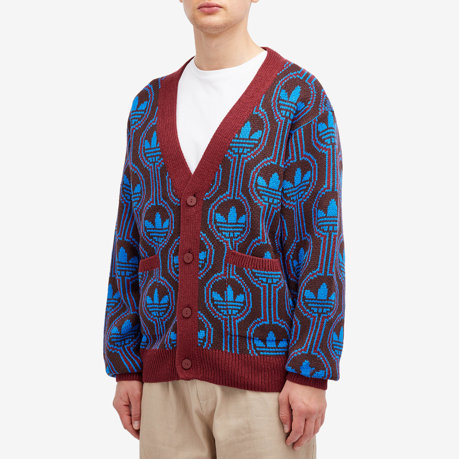 Men's Knit Cardigan in Shadow Red/Blue