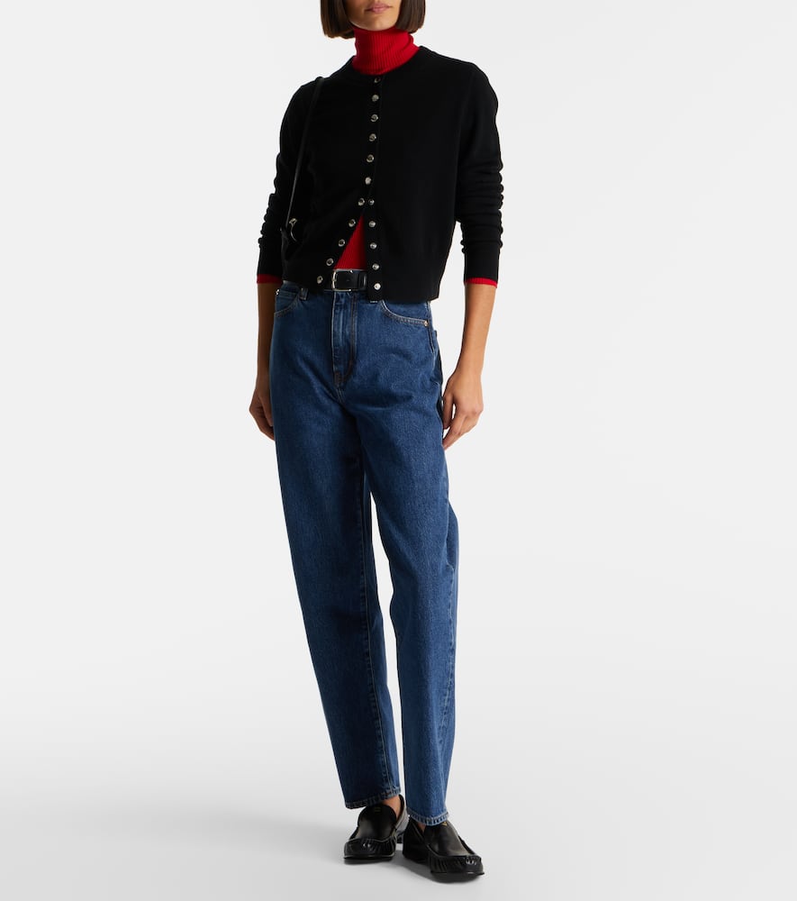 Neat high-rise straight jeans