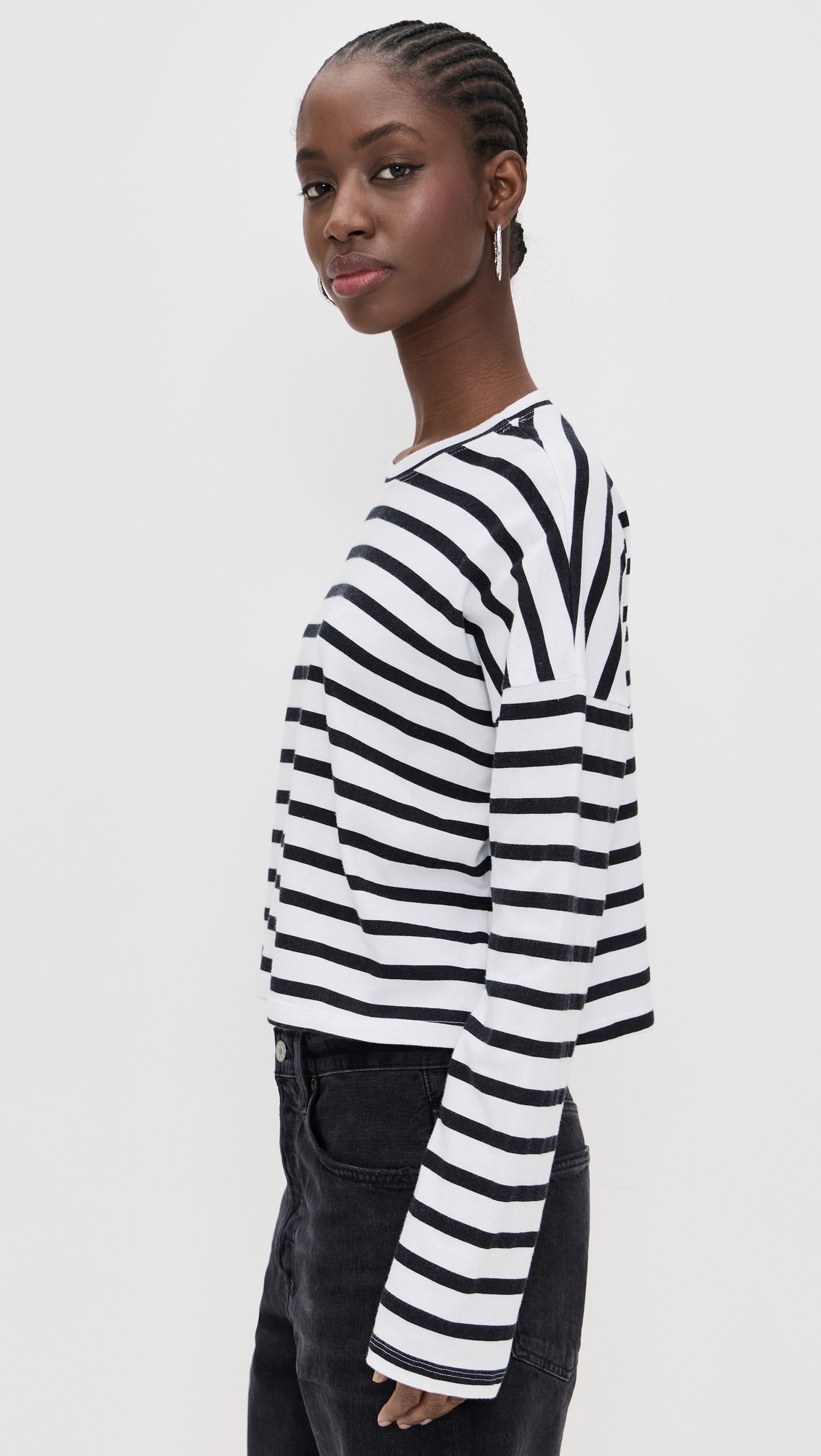 ASKK NY Cropped Long Sleeve Tee Stripe White Thin Stripe 