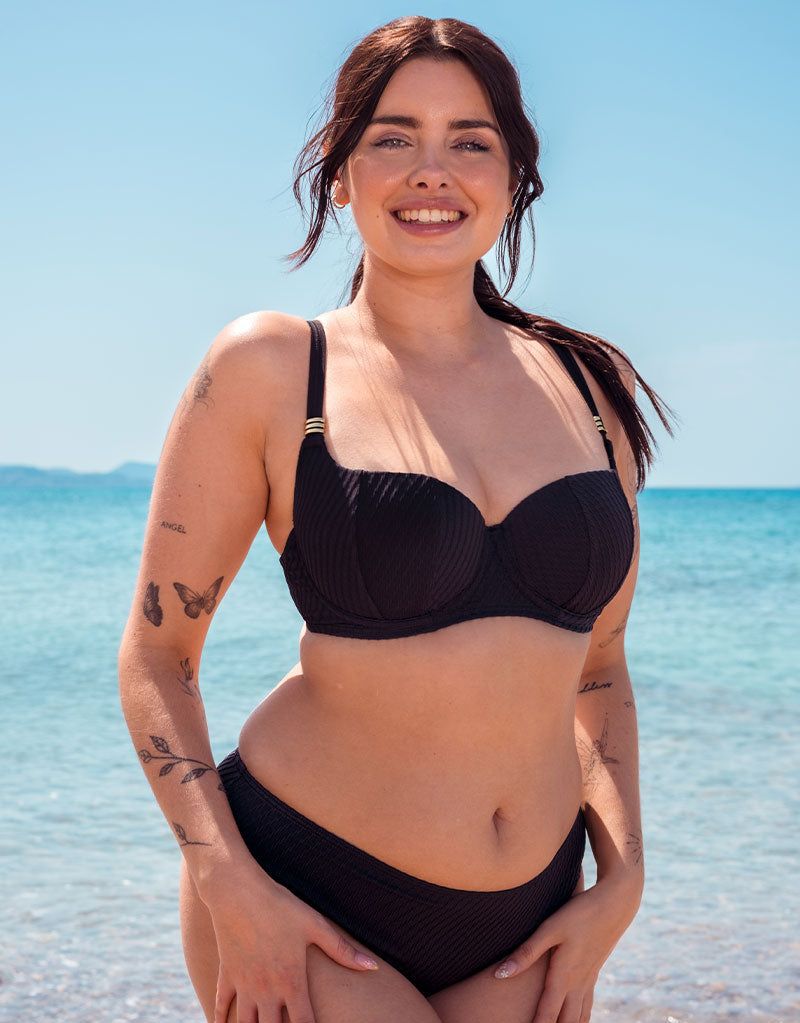 Curvy Kate Jet Set Balcony Bikini Top Wired Padded In Black