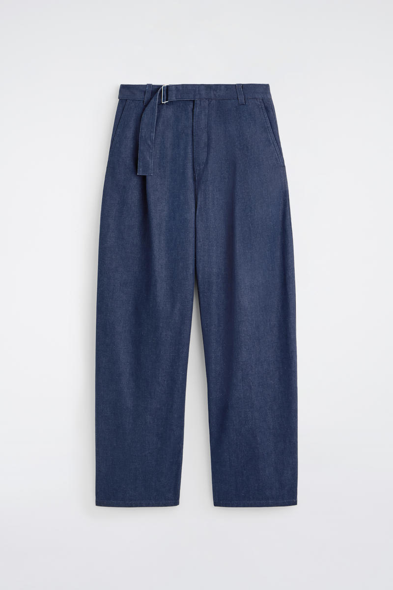 Belted Denim Relaxed-Fit Barrel-Leg Pants