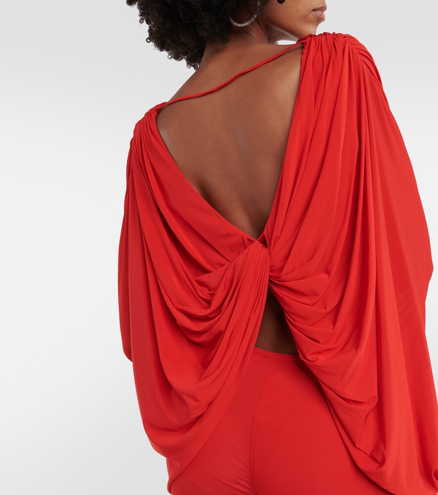 Floral-appliqué draped jersey top
