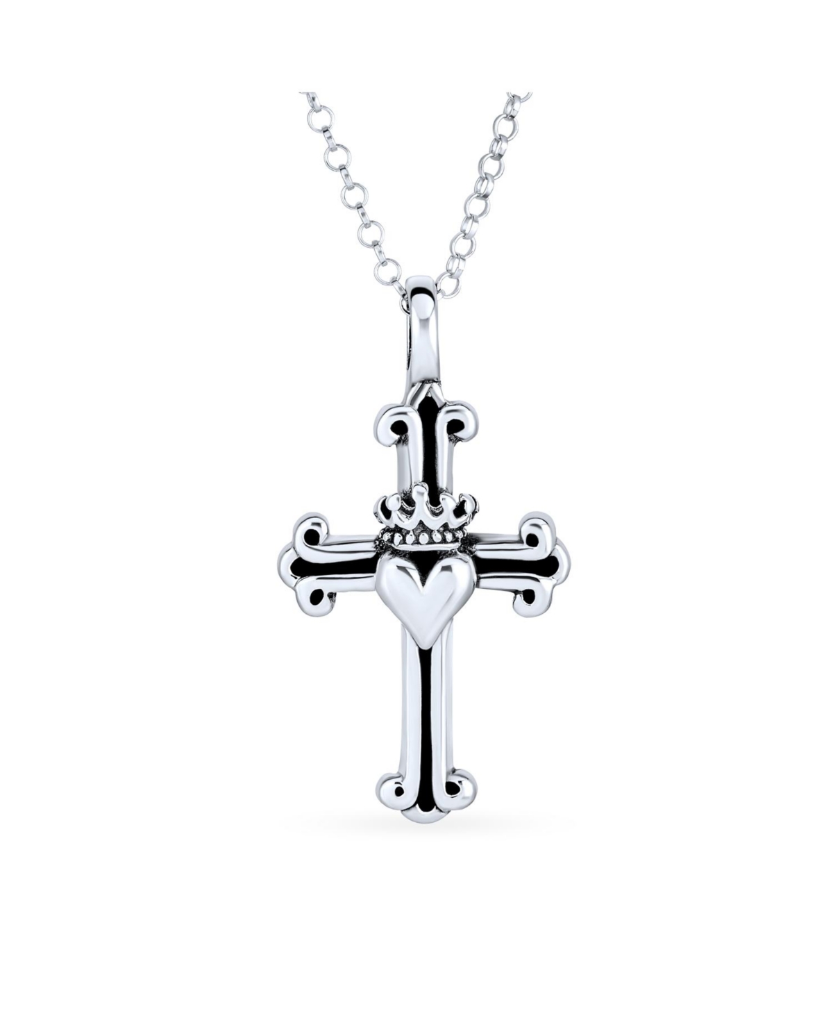 Ancient Saint James Fleur De Lis Cross Pendant Necklace in Oxidized Silver - Silver