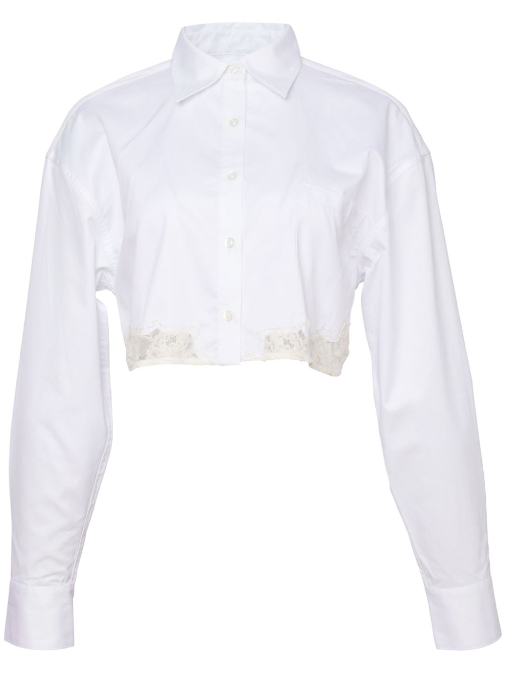 Lace-trimmed cropped shirt - White