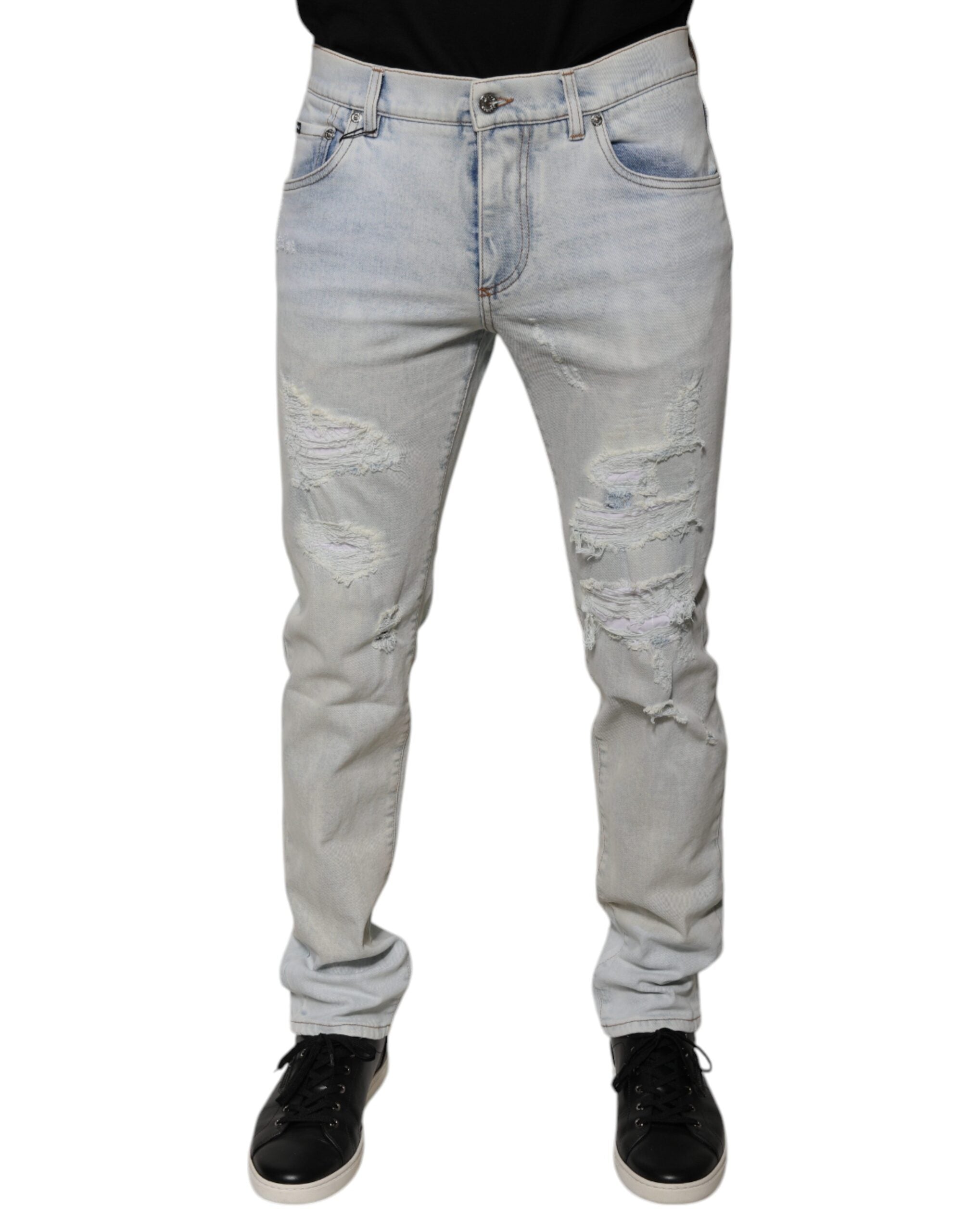 Tattered Skinny Denim Jeans — Blue
