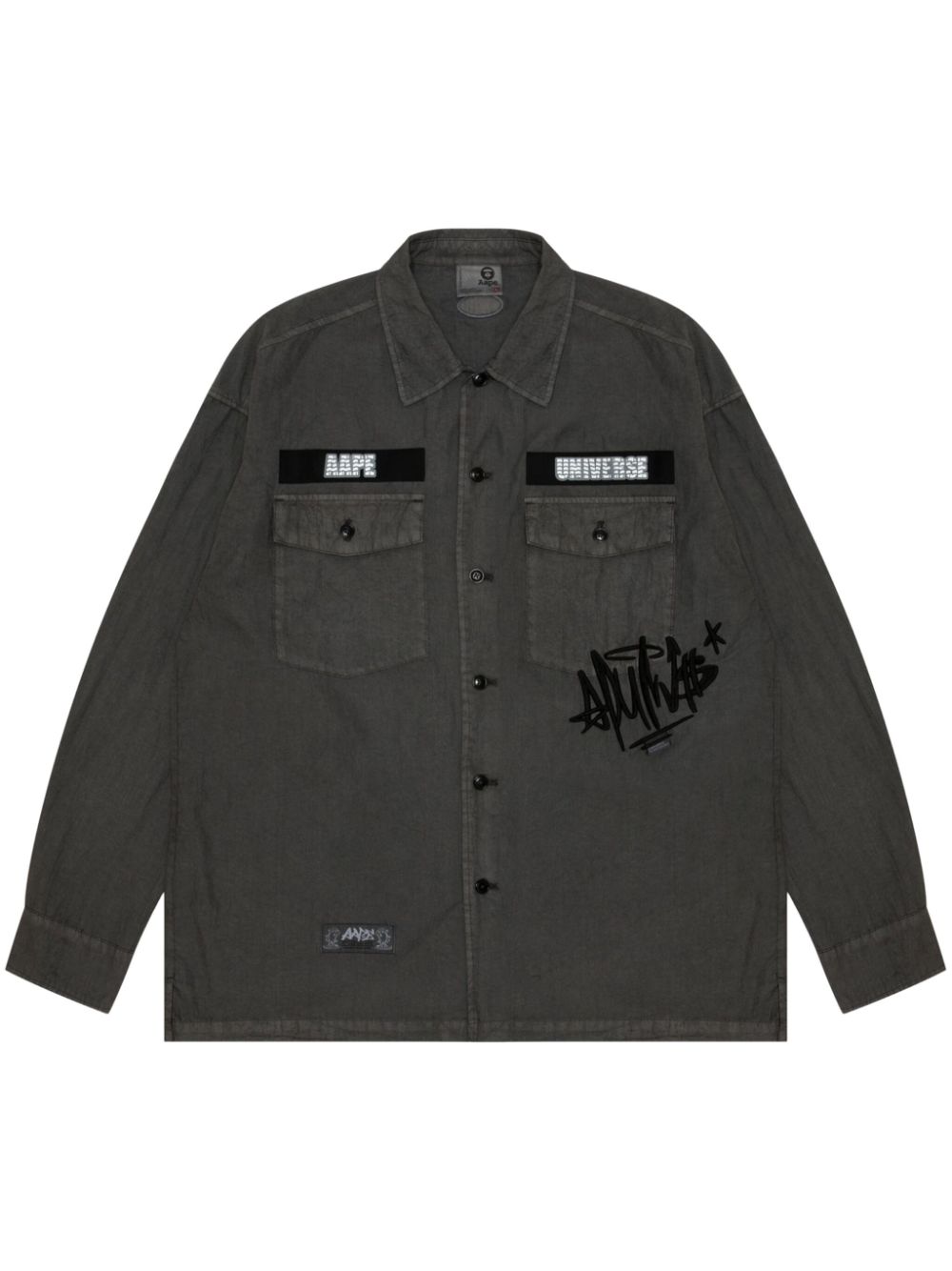 Logo-tape cotton-blend shirt - Black