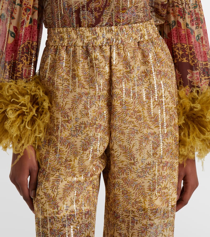 Printed silk-blend wide-leg pants