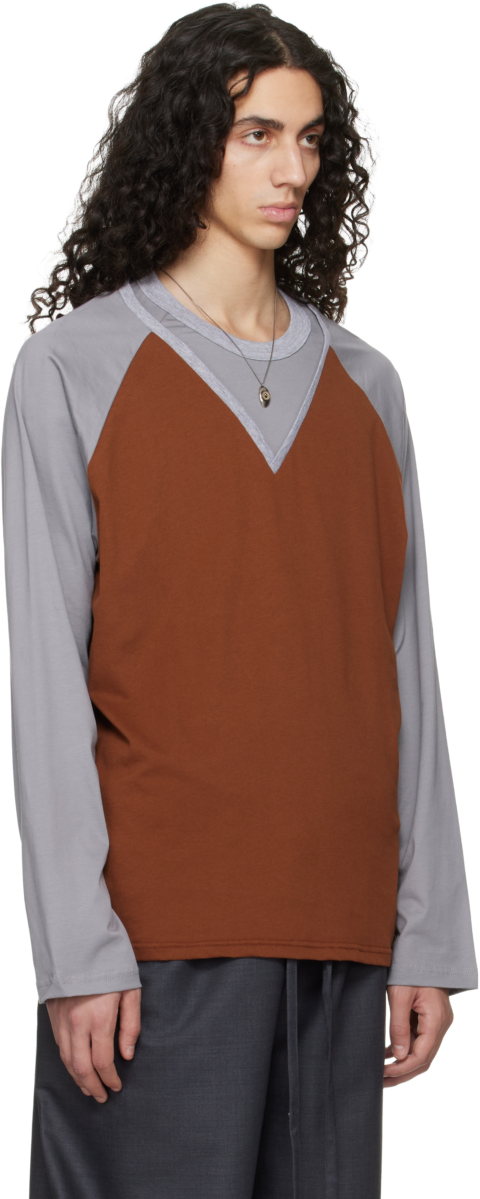 Tan & Gray W-Neck Cotton T-shirt