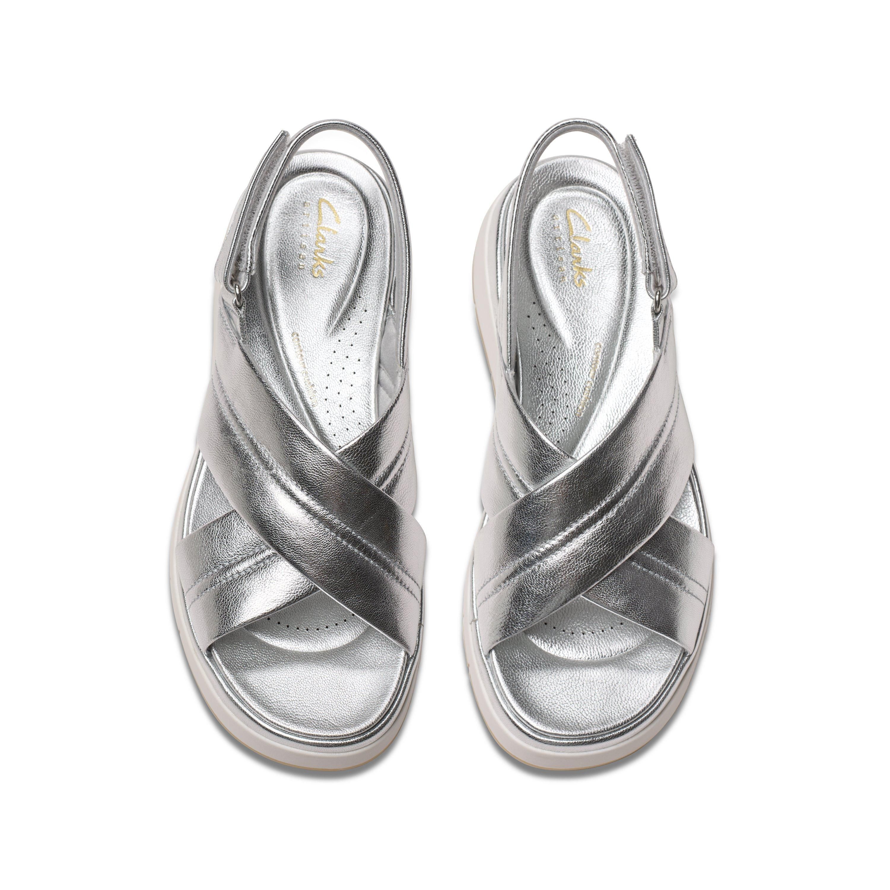Clarks Tuscan Cross Silver Leather Flat Sanda