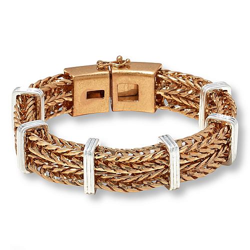 Two-Tone Wheat Chain Double-Row Bracelet - Metallic