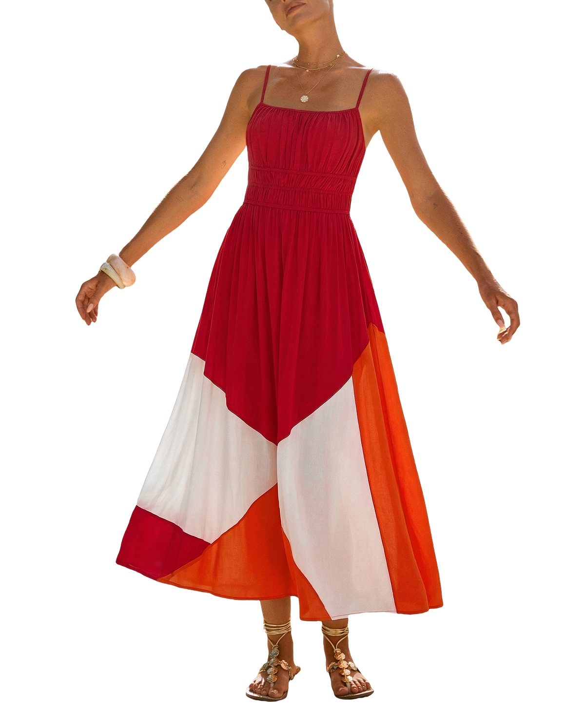 Women's Sunny Honey Colorblock Maxi Beach Dress - Red