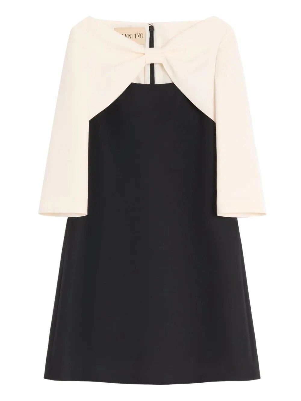 Crepe Couture Short Dress With Bow And Contrasting