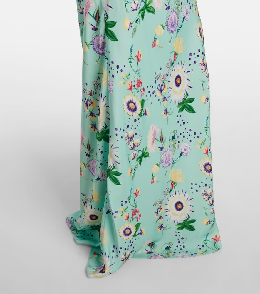 Chain-detail floral satin maxi skirt