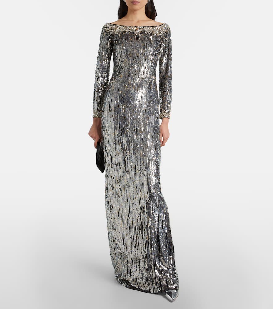 Marine sequined off-shoulder gown