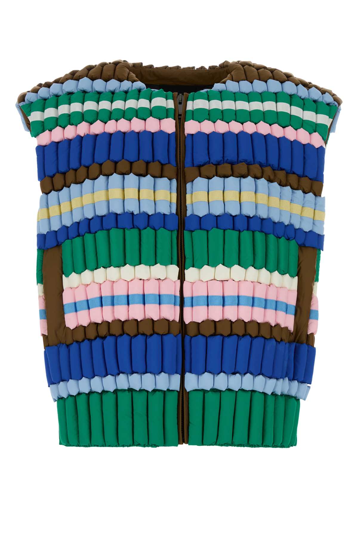 Striped Quilted Nylon Vest — Multicolor