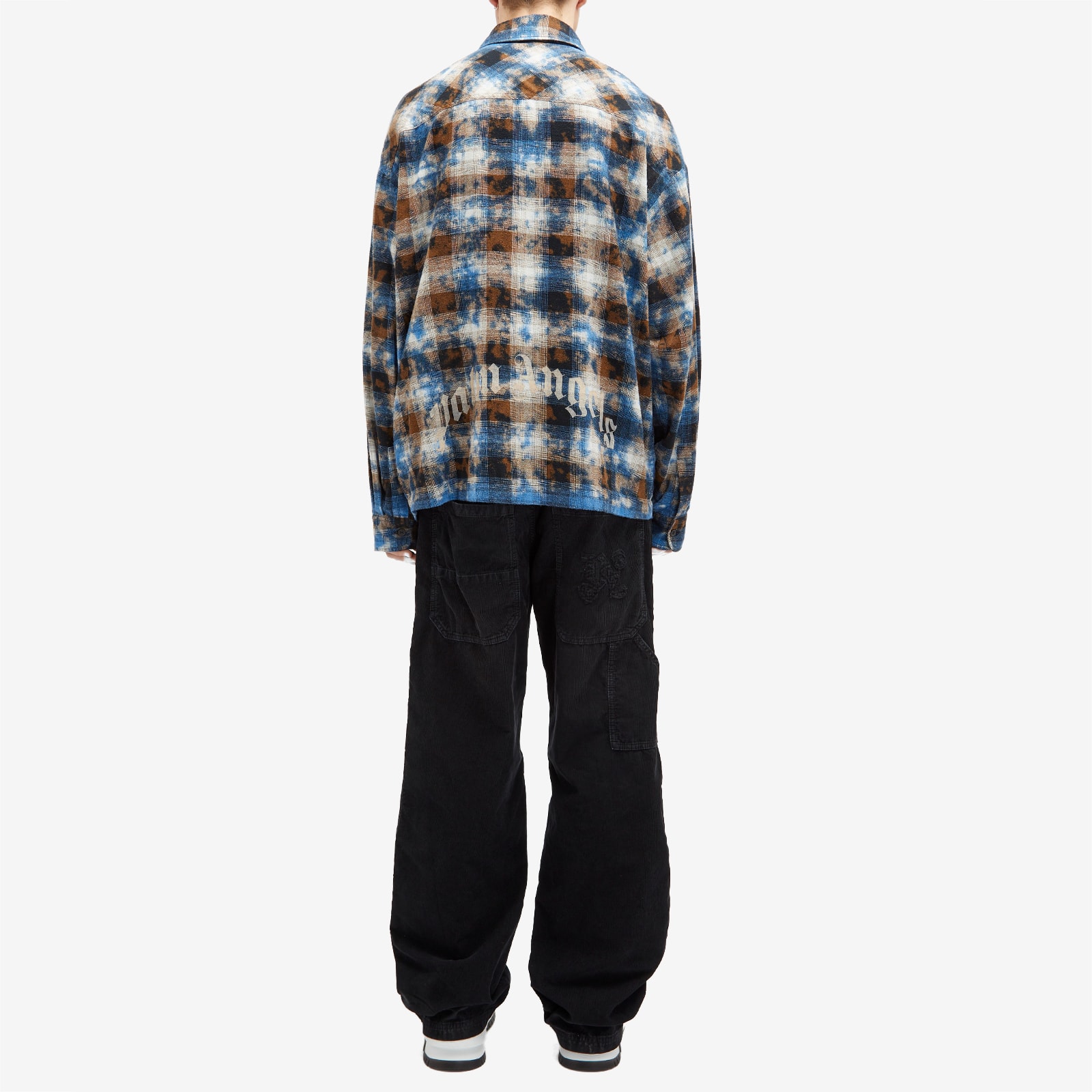 Men's Curved Logo Check Shirt in Light Blue