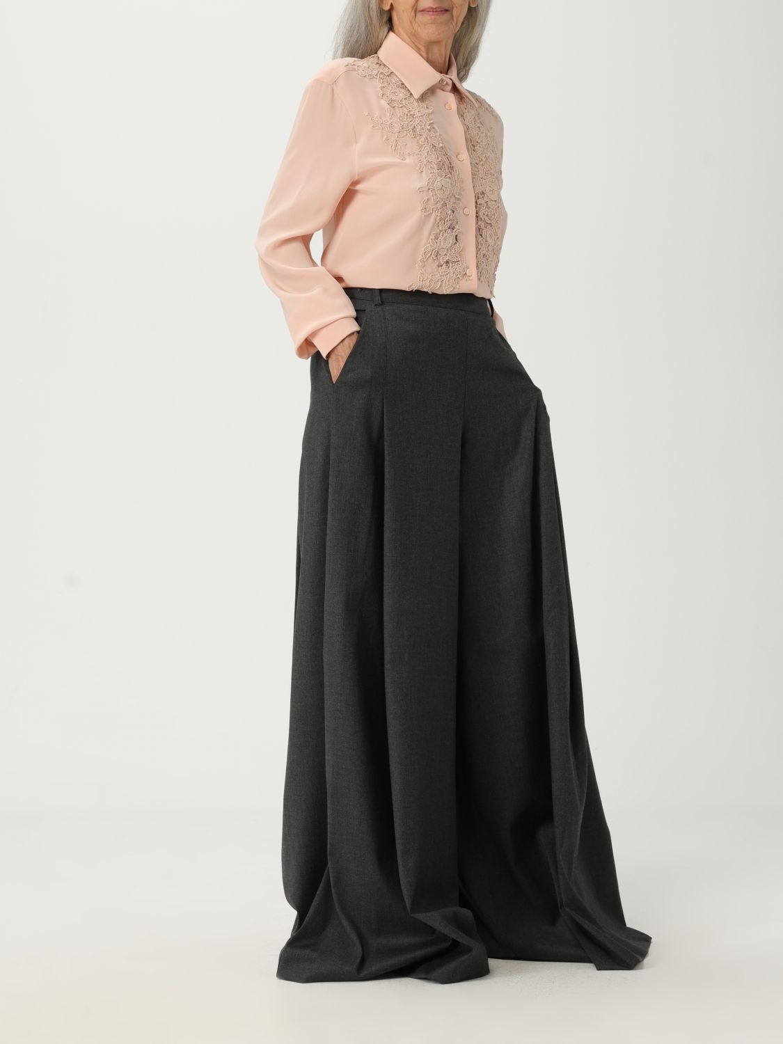 Lace-panel shirt - Pink