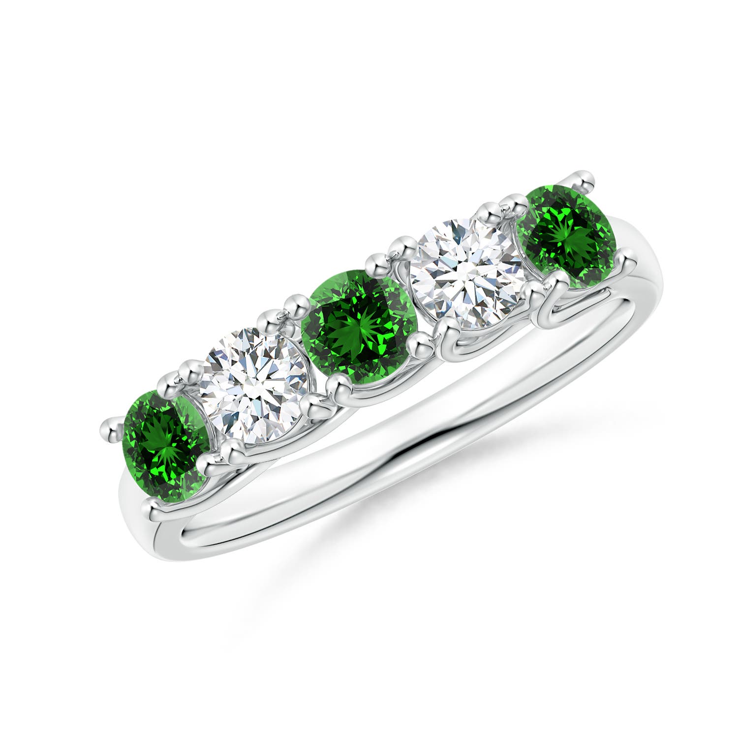 Angara 0.6 Carat Lab-Grown Half Eternity Five Stone Emerald and Lab Diamond Wedding Ring in Platinum