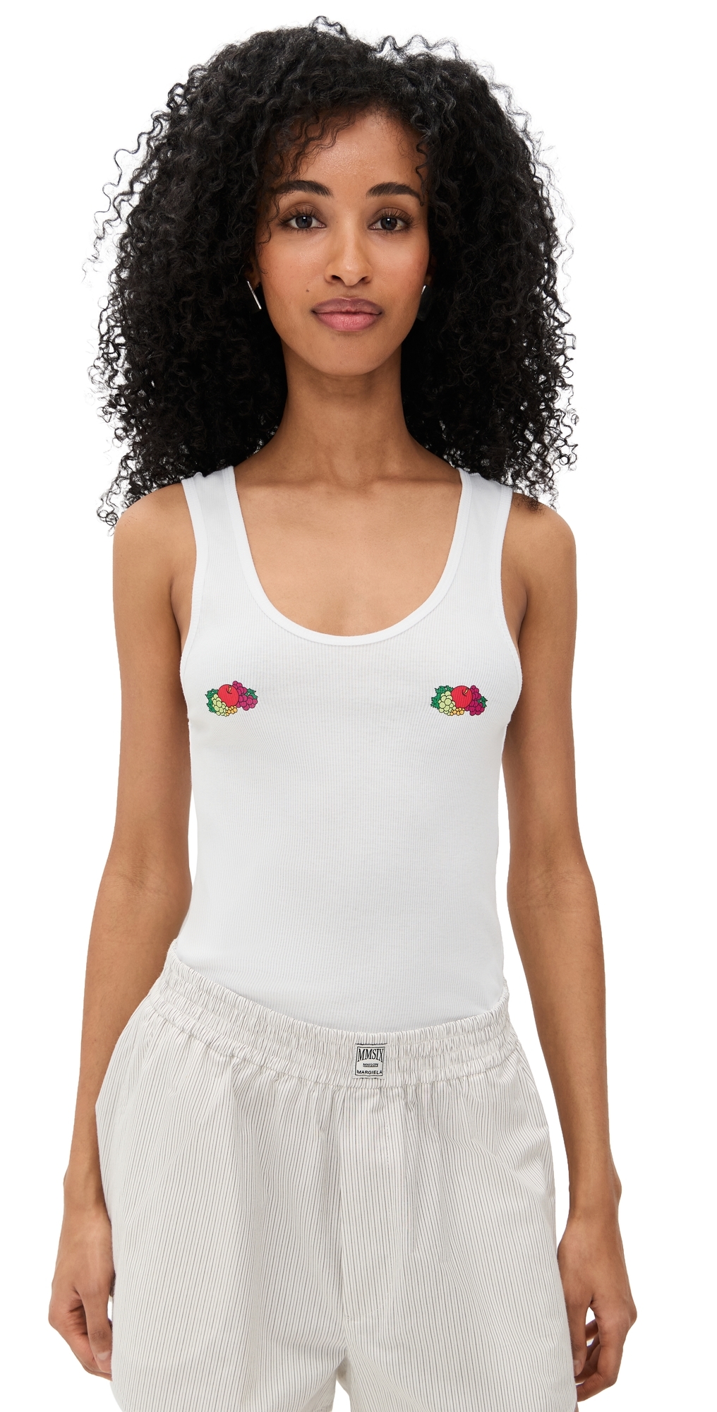 Homme Girls X Fruit of The Loom Classic Tank with Double Logo White w/ Fruit Clusters
