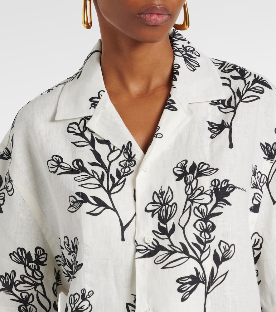 Jean floral linen bowling shirt