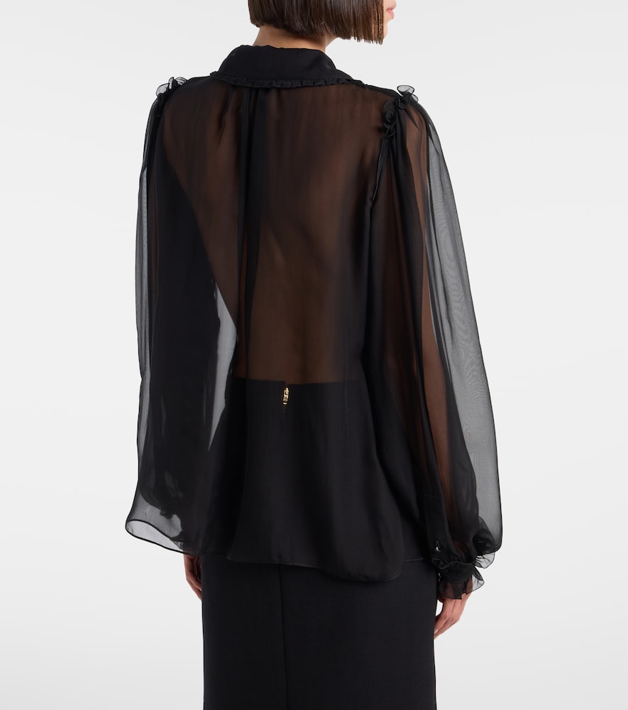 Ruffled sheer silk blouse