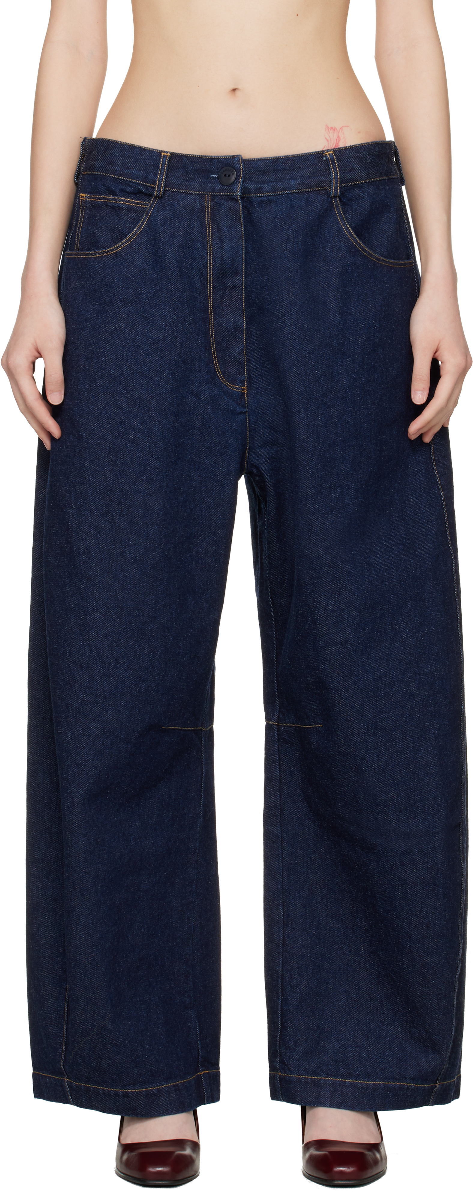 Blue Curved Baggy Jeans