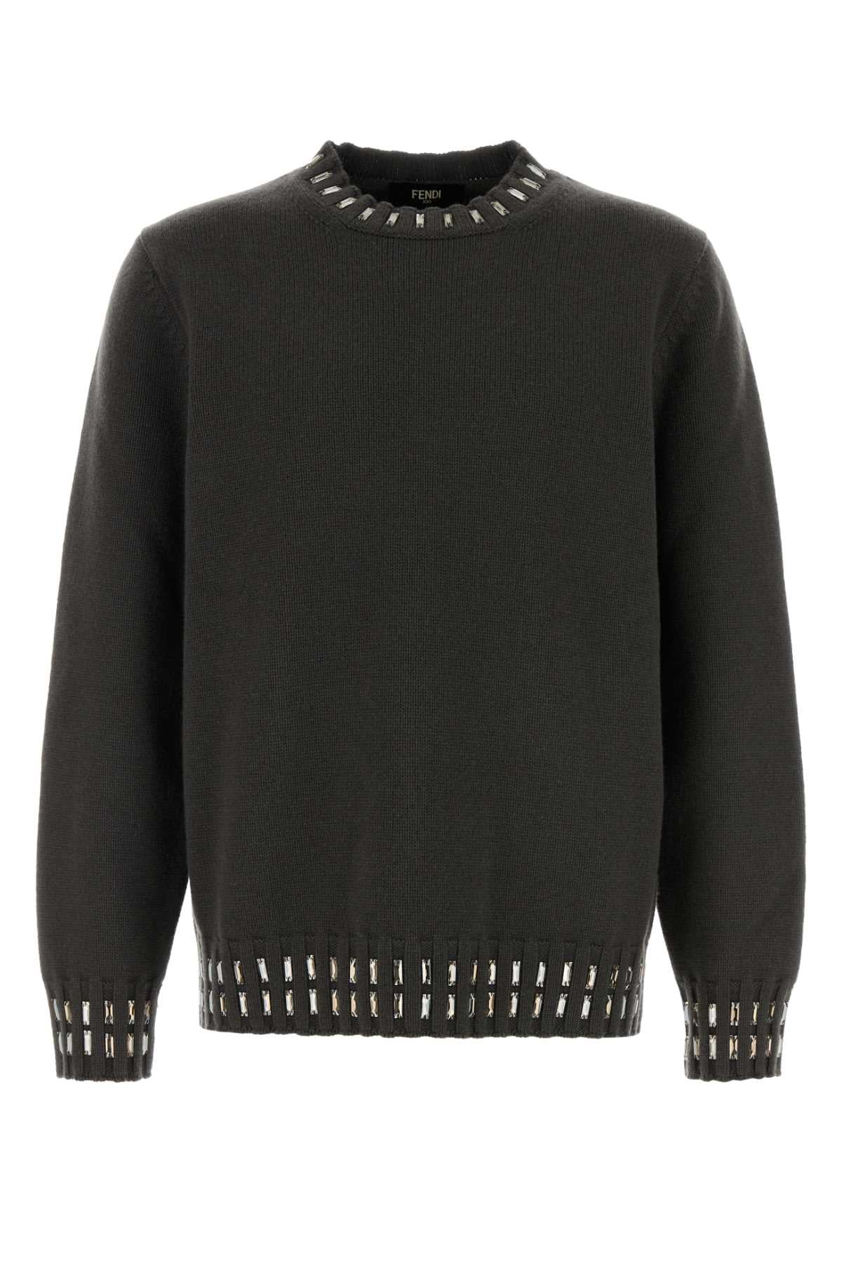 Wool-Cashmere Blend with Perforated Trim Sweater — Gray