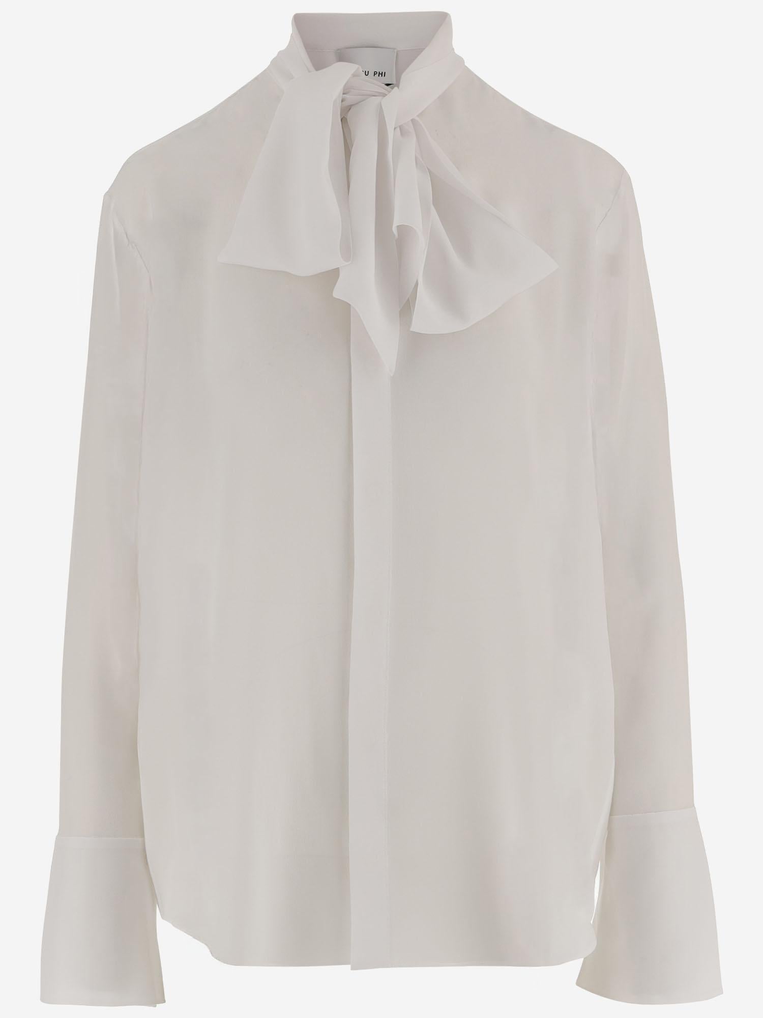 Silk Mandarin Collar Shirt — White