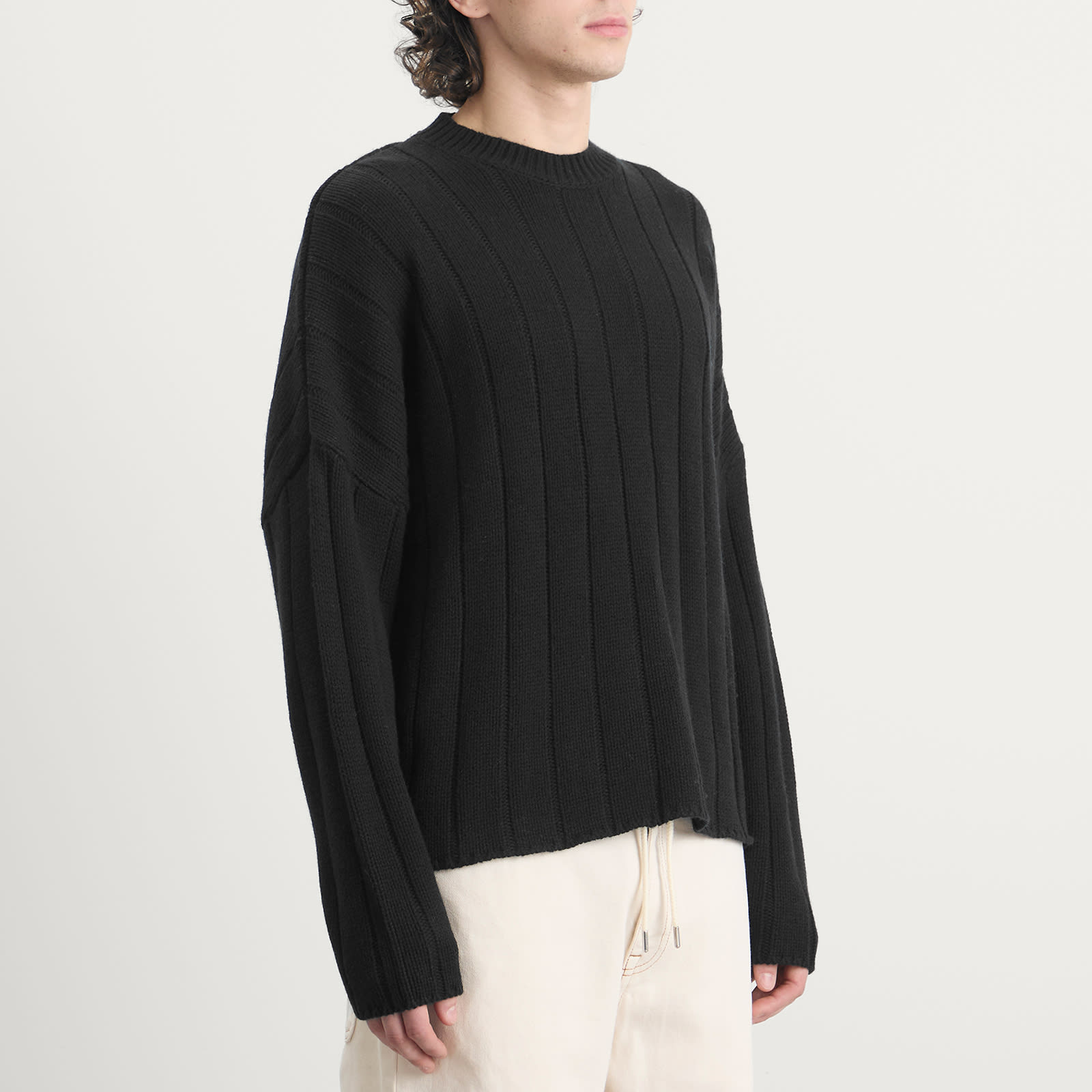 Men's Large Rib Knit Crew Black