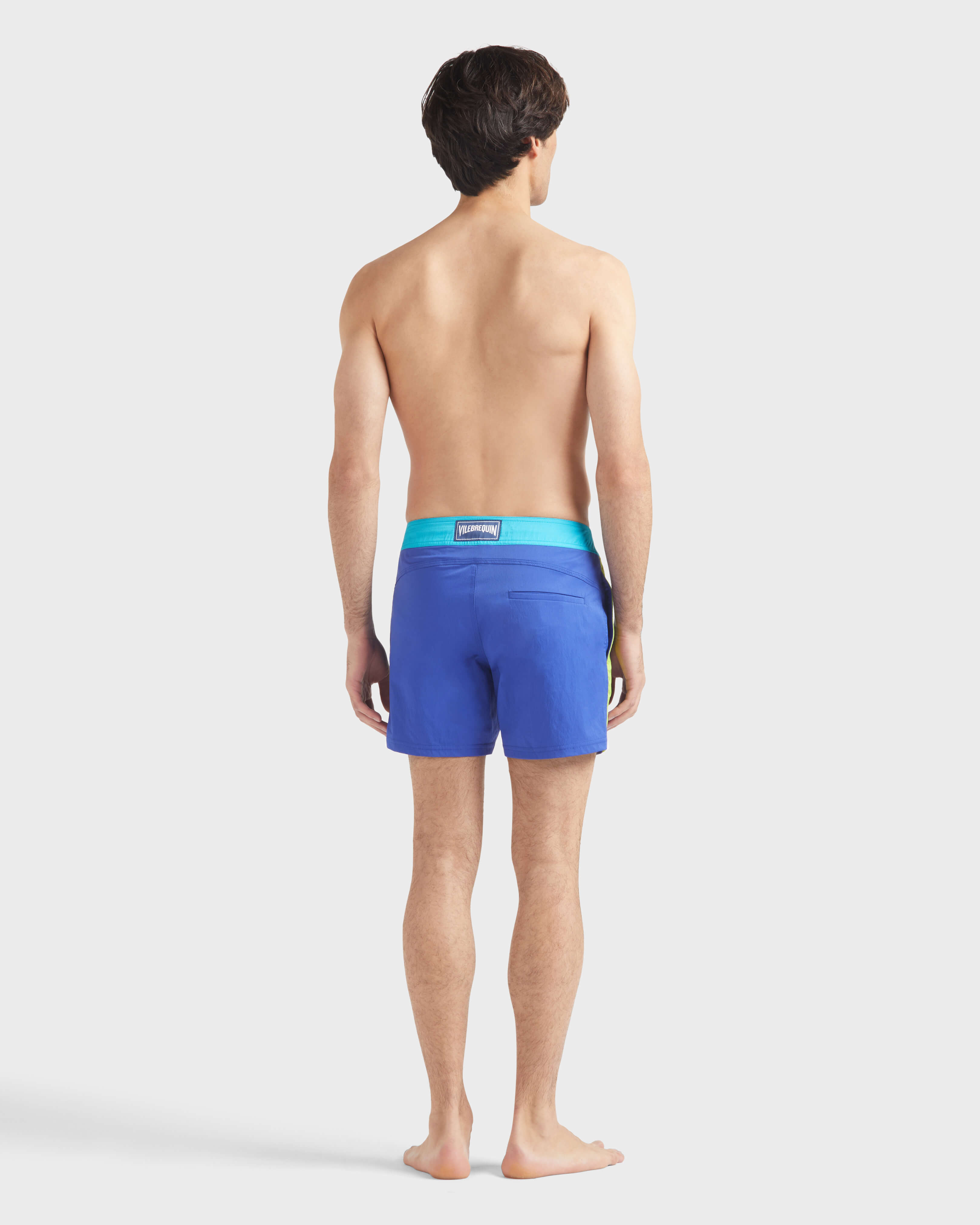 Men Stretch Swim Shorts Flat Belt Color Block - Mdb - Merle - Blue
