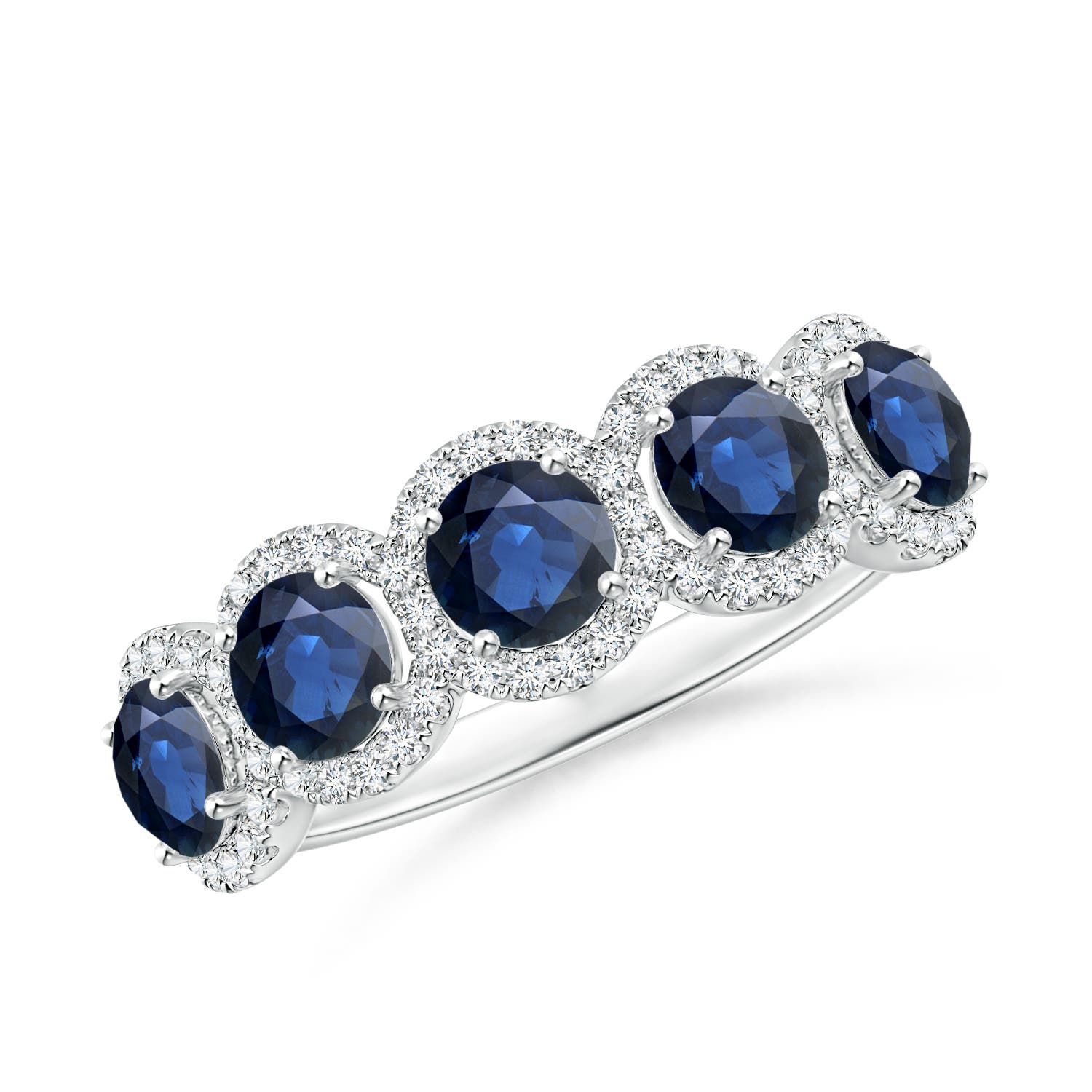 Angara 1.65 Carats Half Eternity Five-Stone Sapphire Halo Ring in Platinum