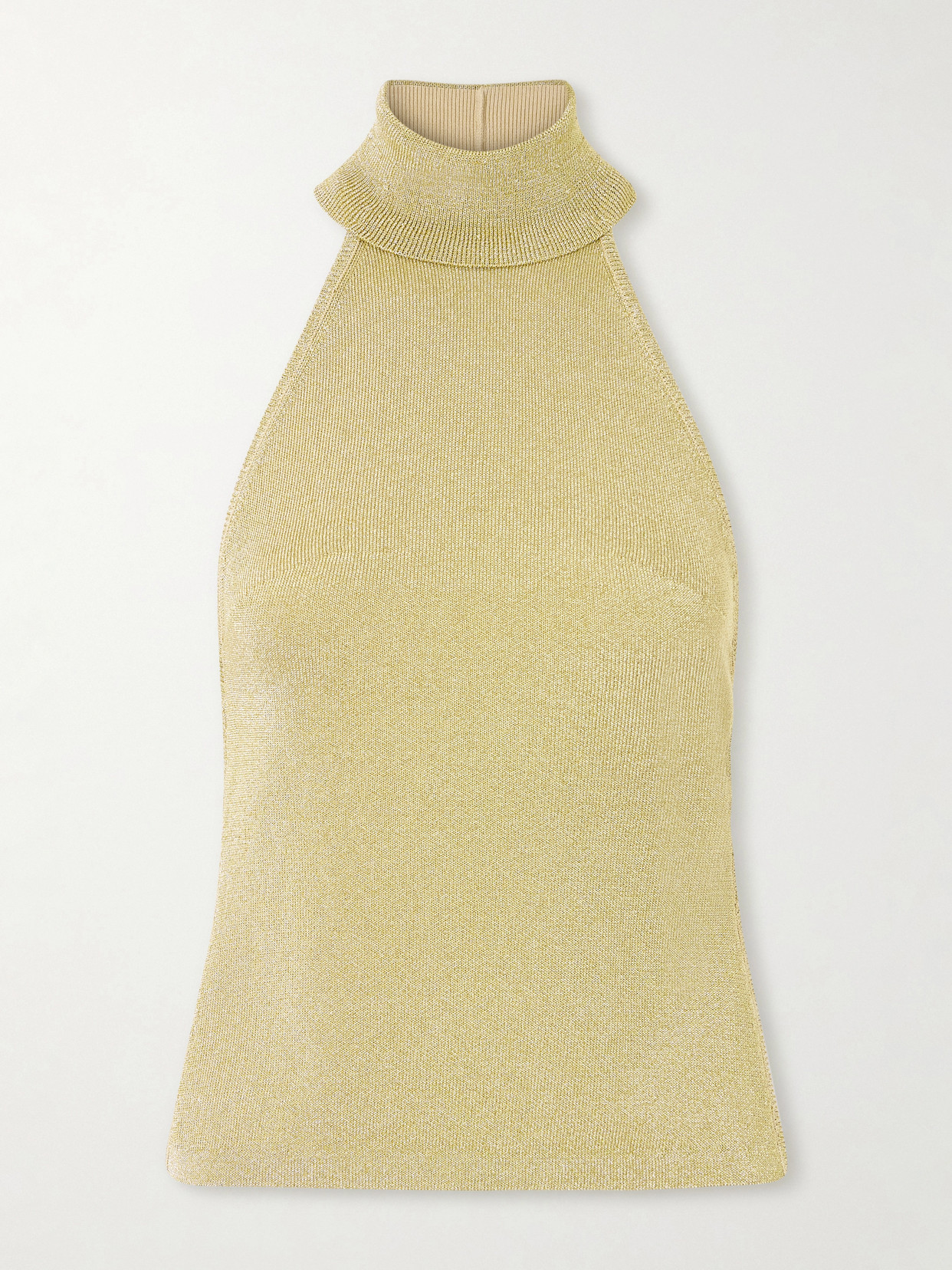 Wake Ribbed Metallic Halterneck Top - Gold