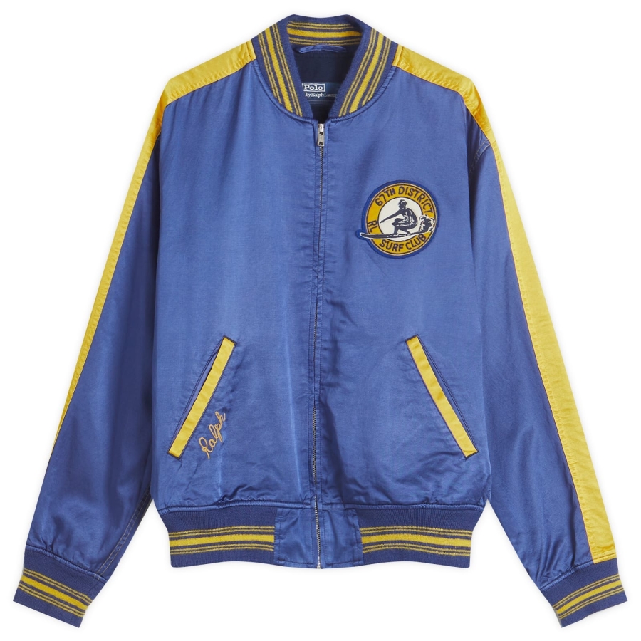 Surf Theme Letterman Lined Bomber Jacket