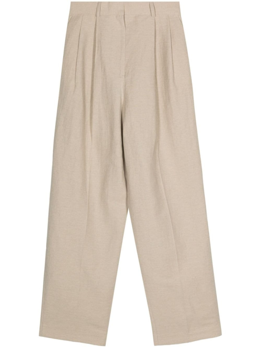 Beige Wide Leg Trousers