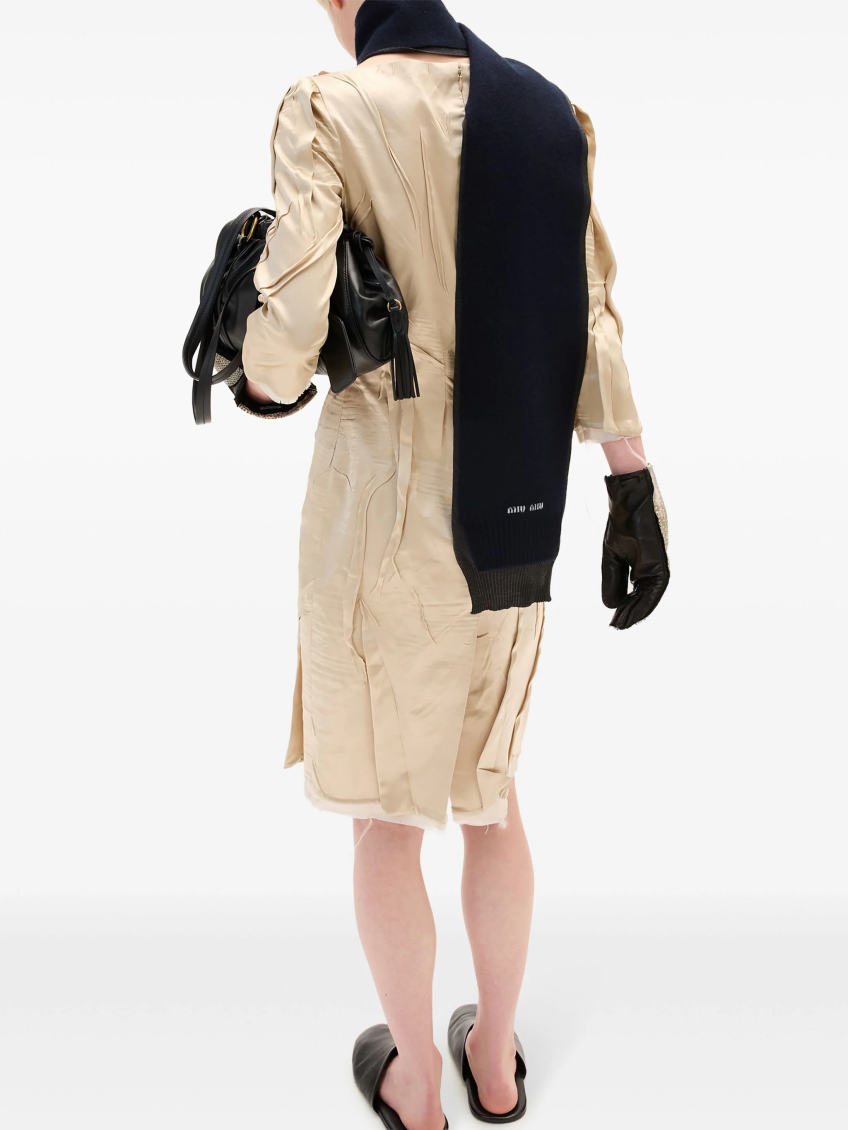 Beige Crepe Satin Silk Dress