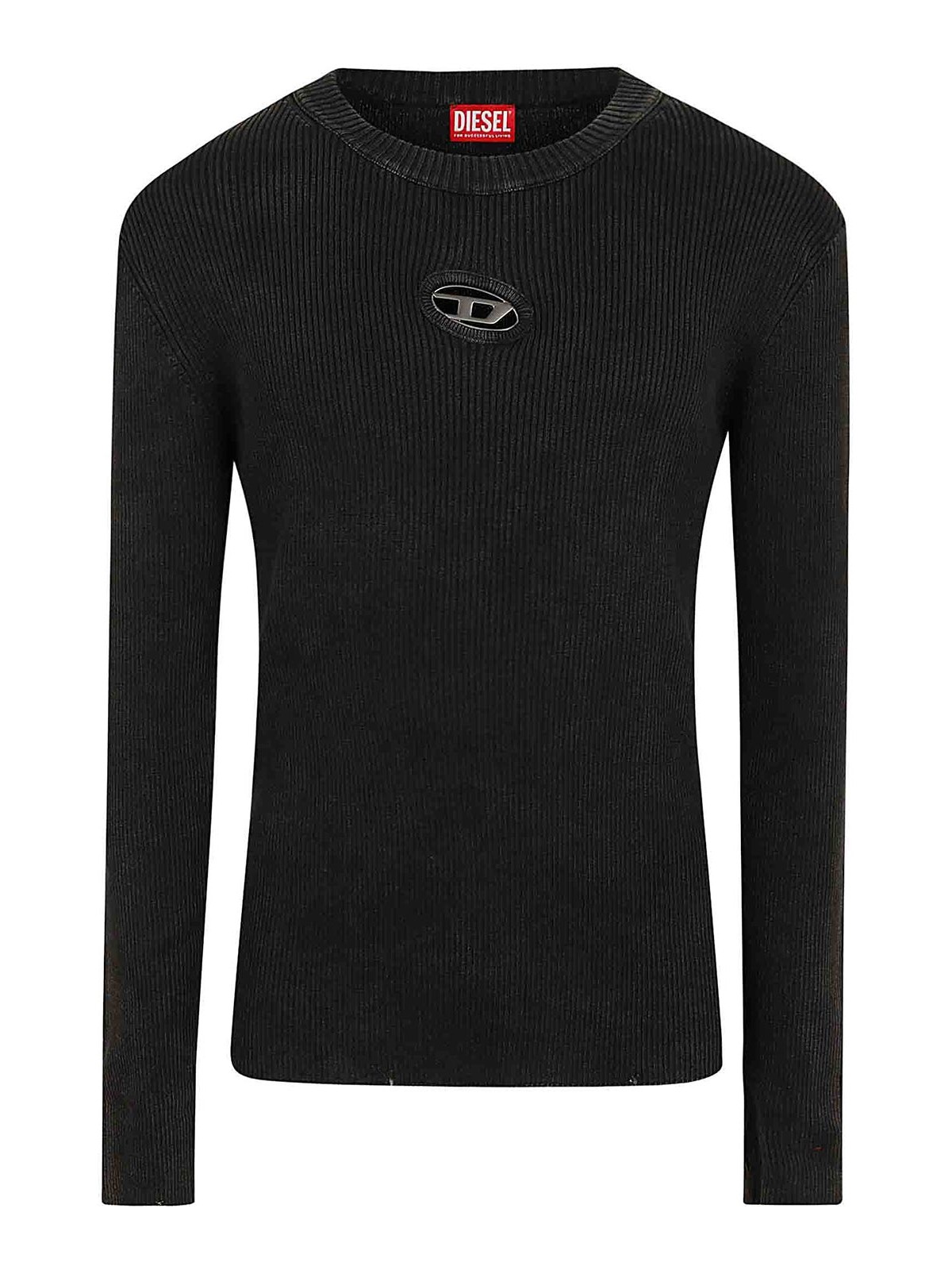 Distressed jumper with cut-out logo - T-Shirts - Man - Black