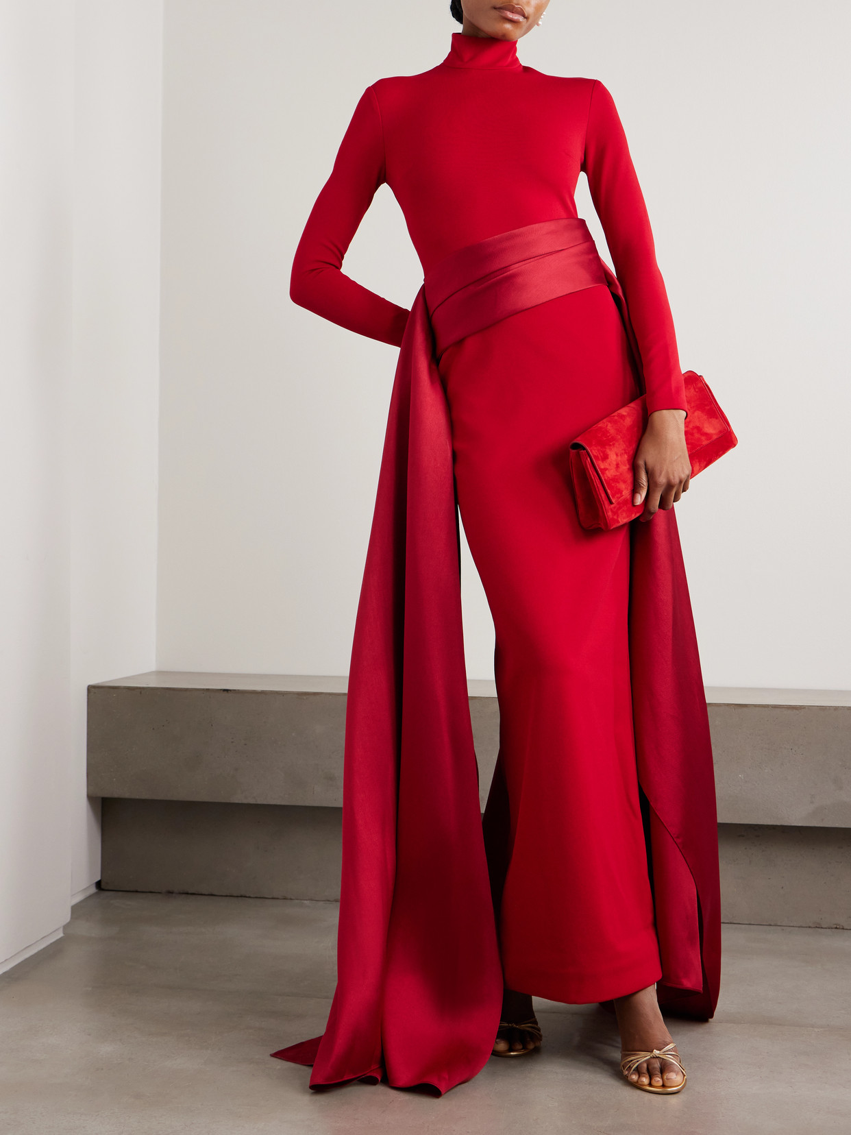 Olivia Crepe And Draped Satin-twill Gown - Red