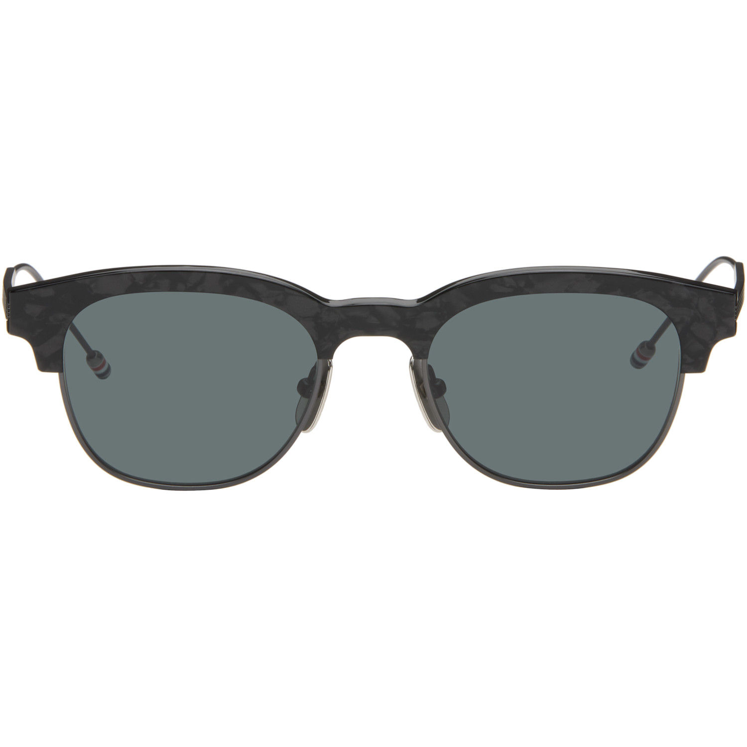 Black Acetate & Titanium Oval Sunglasses