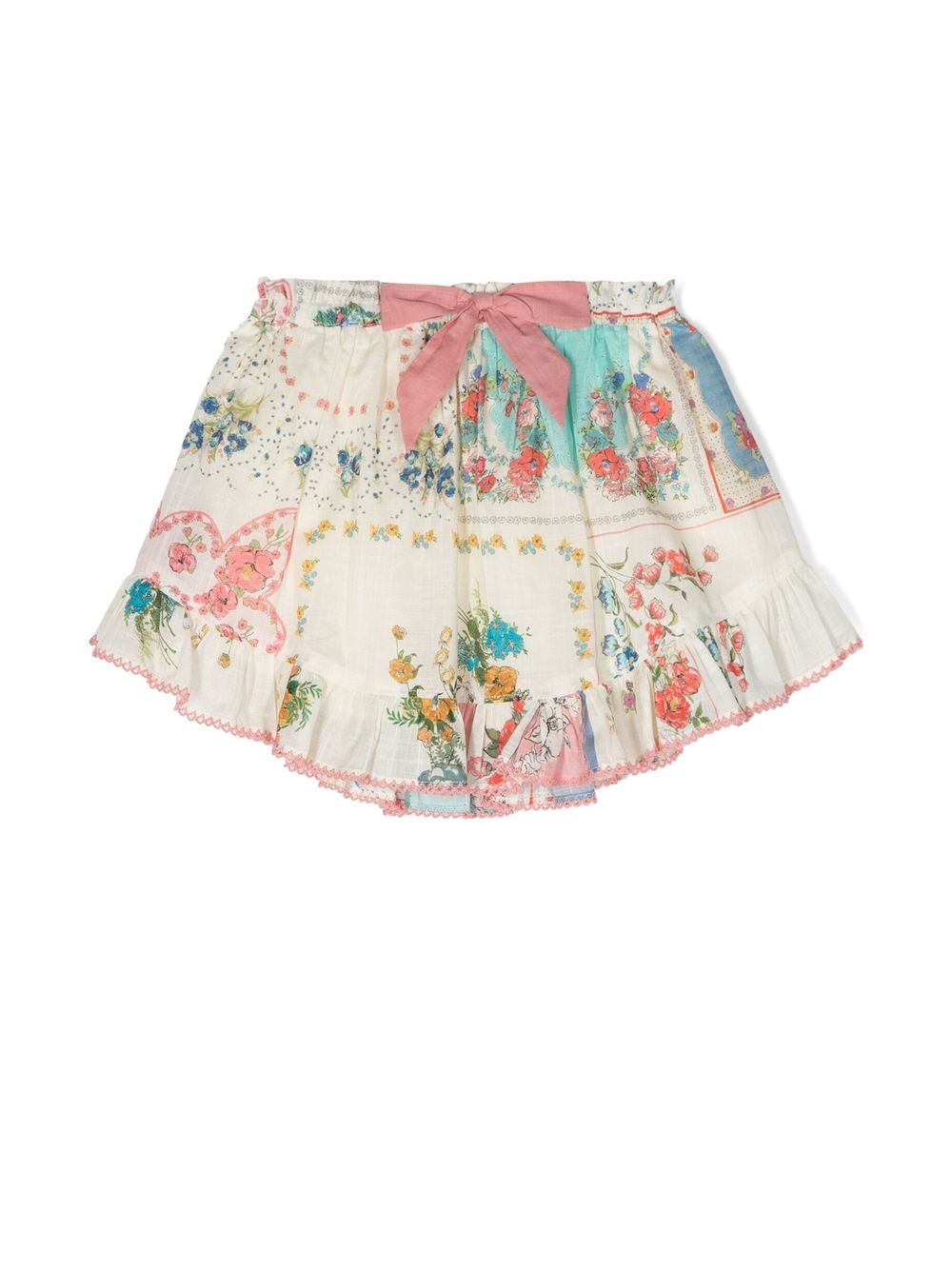 Floral-print ruffle mini skirt - Neutrals