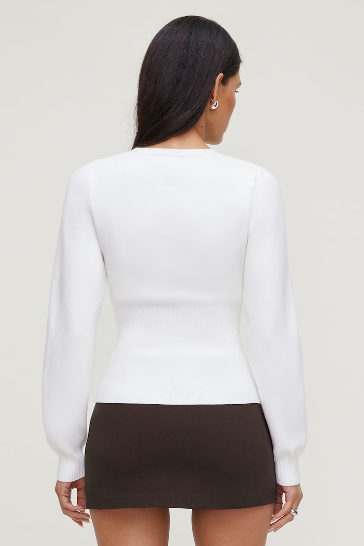 Cinched Waist Cardigan - White - Women Clothing