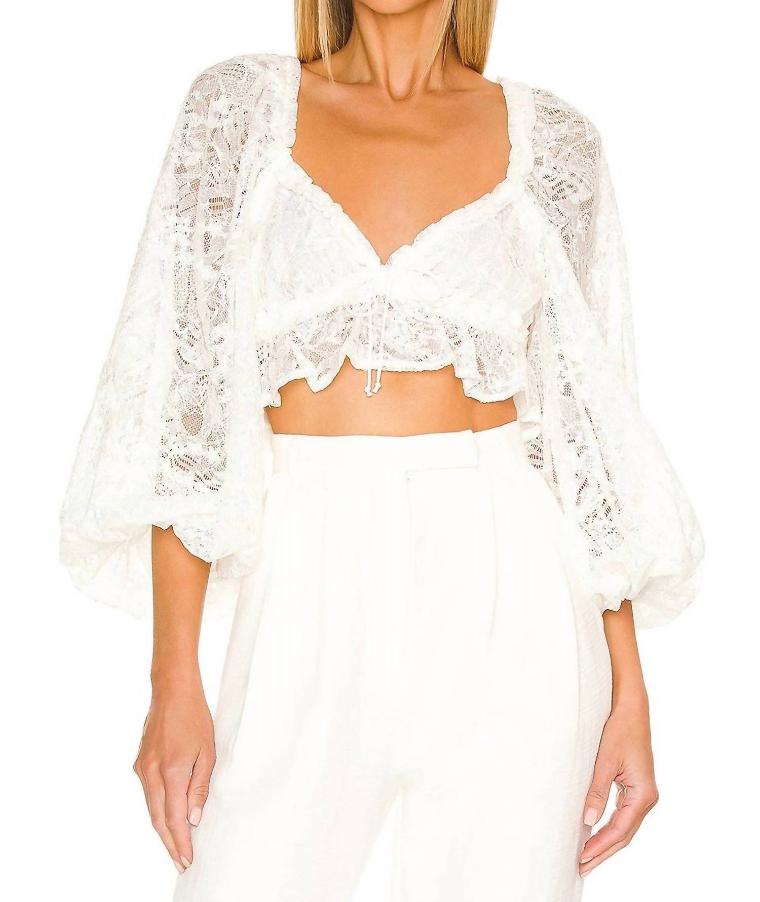 Madeline Blouson Sleeves Top In White