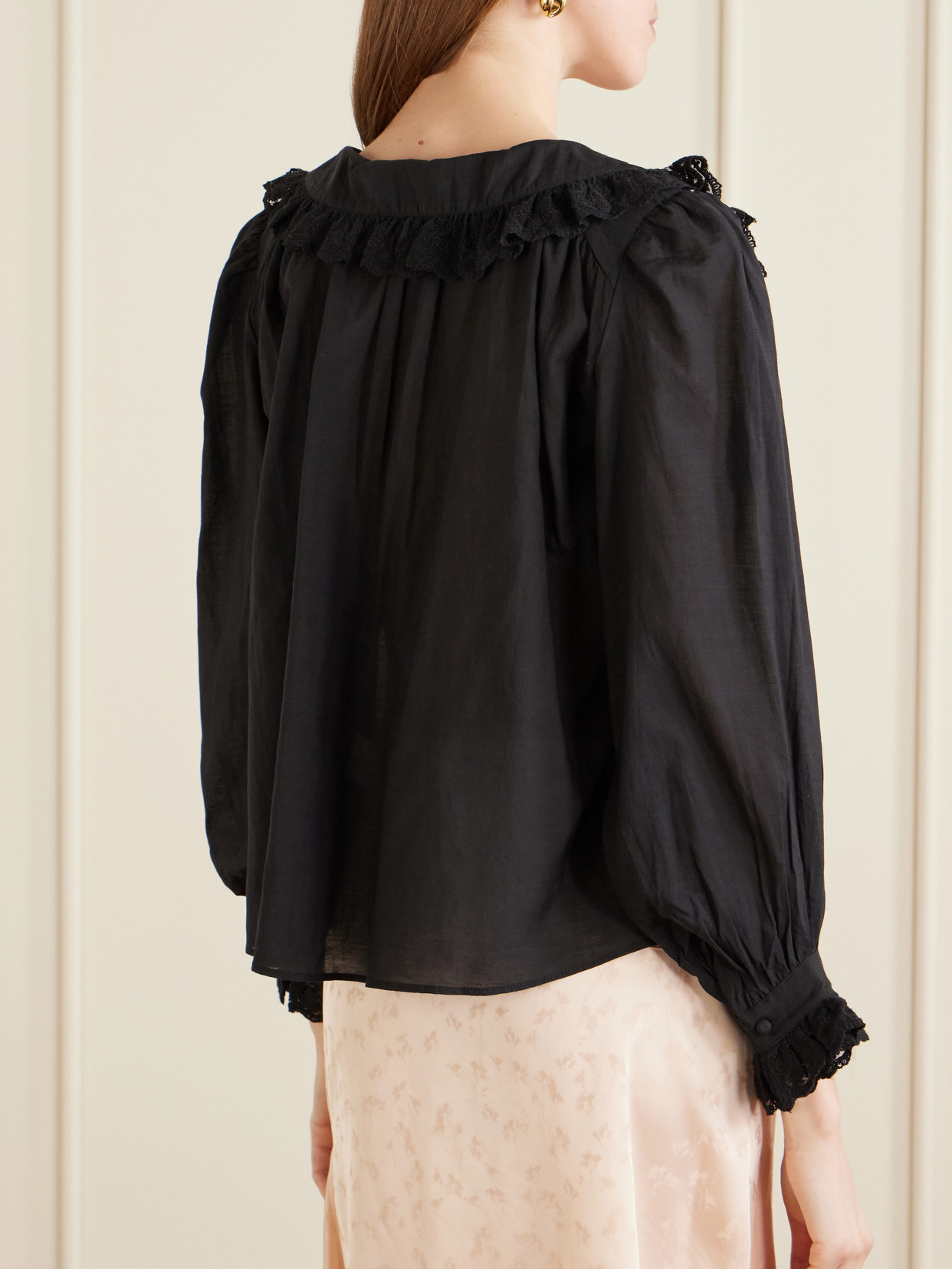 Milia Shirred Cotton-blend Blouse - Black