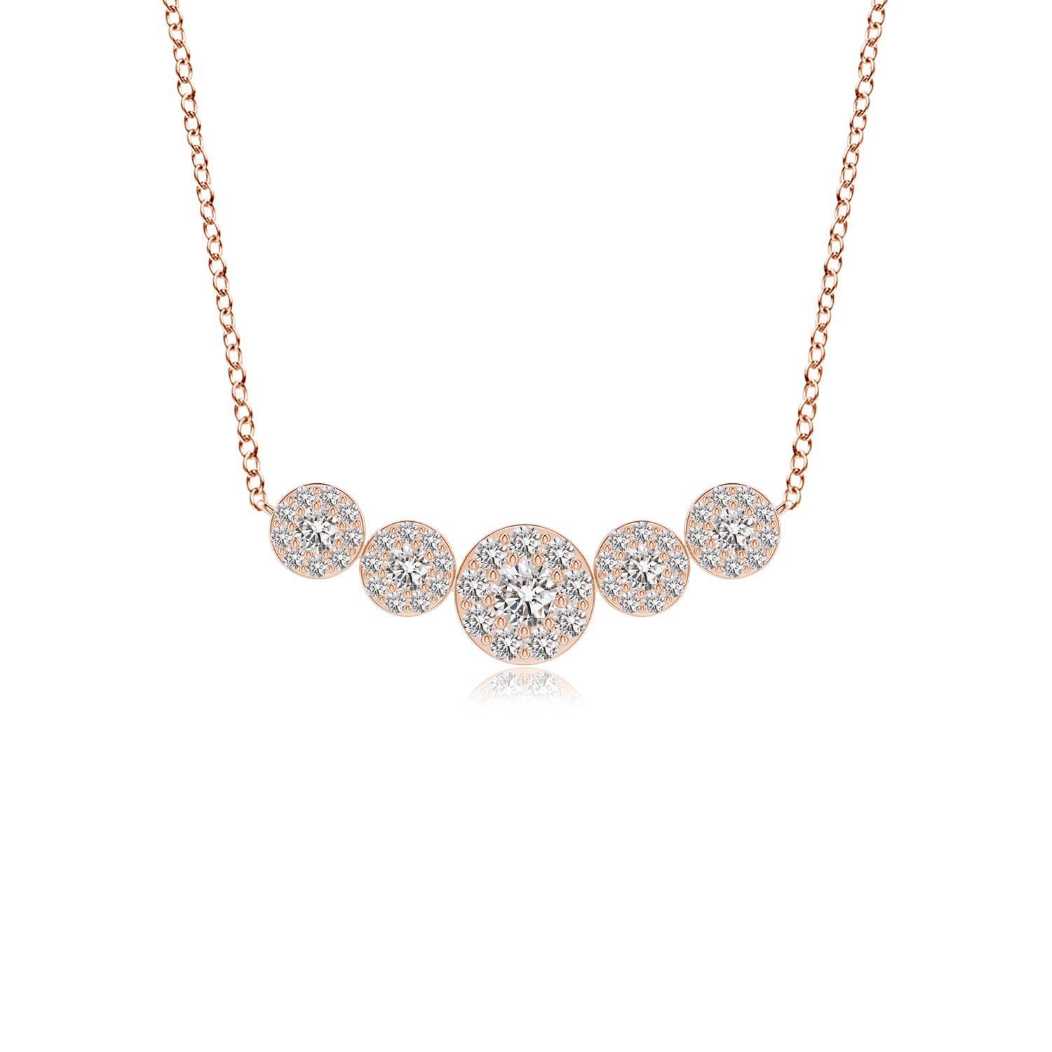 Angara 1.01 Carats Graduated Five Stone Diamond Halo Necklace in 18K Rose Gold