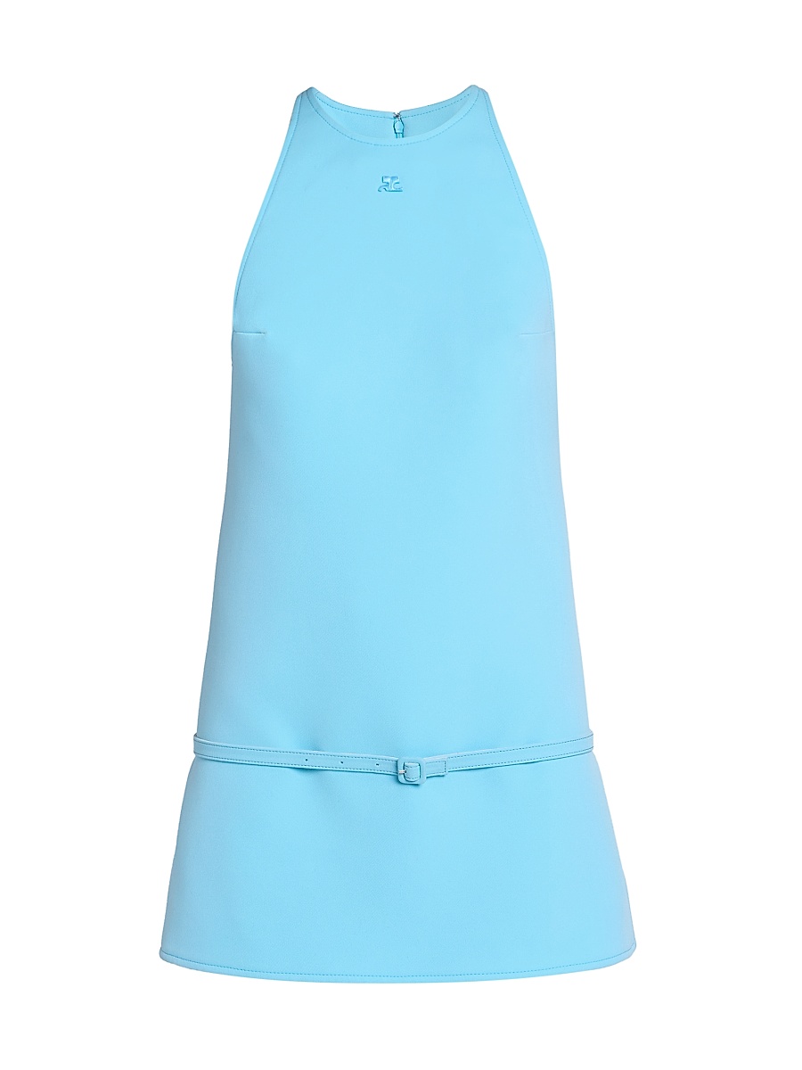 Women's A-Line Belted Twill Minidress - Aqua